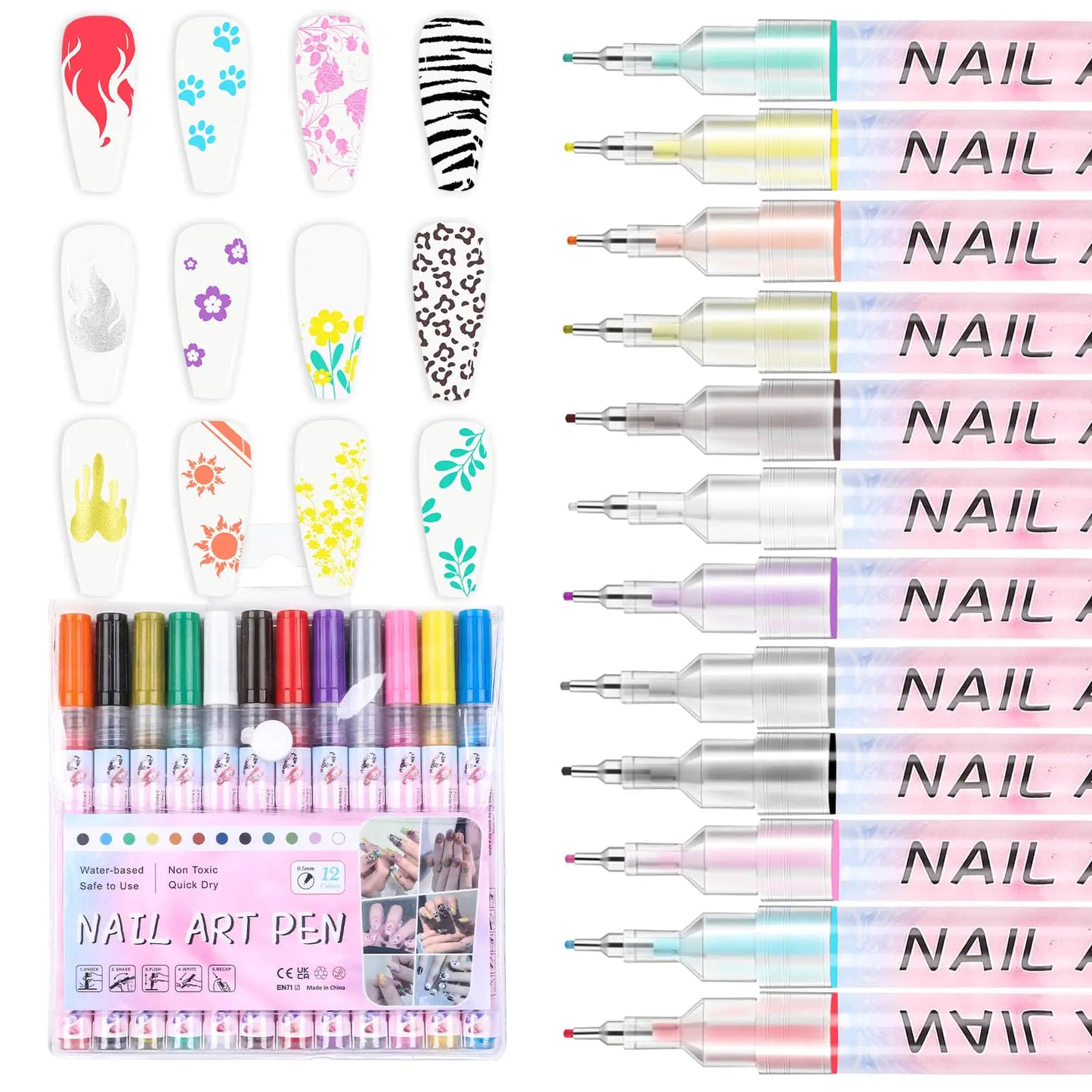 3D Nail Art Doodle Pen Set - 12 Colors