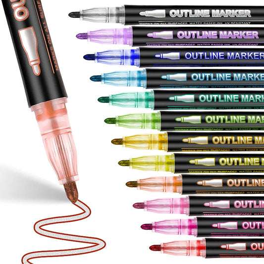 Magic Outline Marker Set | Dual Line Art Pens (12 Colors)