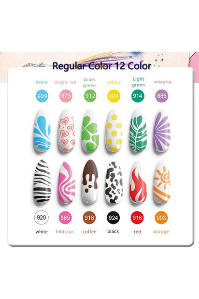 3D Nail Art Doodle Pen Set - 12 Colors